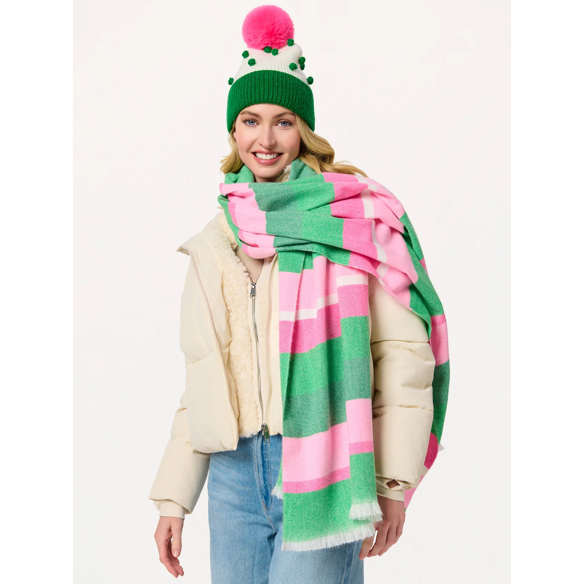 Shiraleah Dames Sjaal - Roze-Groen Gestreept
