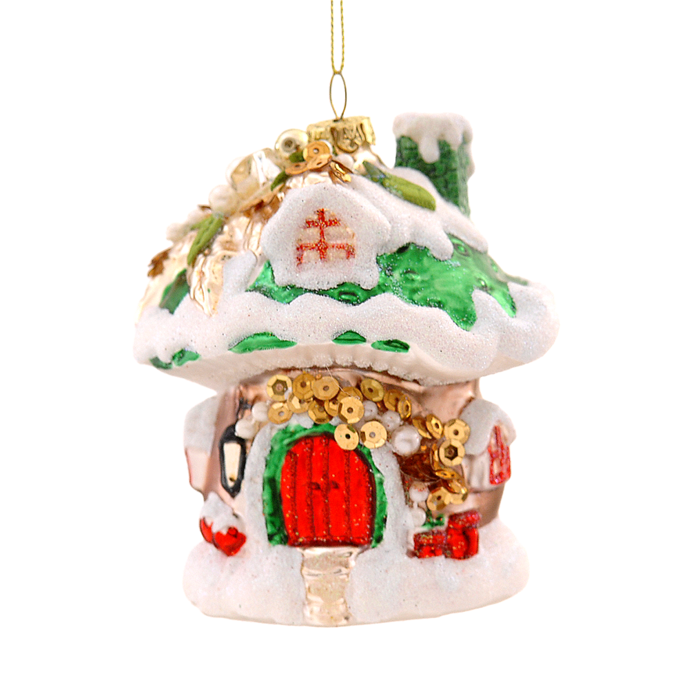 Viv! Christmas ornament - Mushroom House - glass - red green white - 10cm