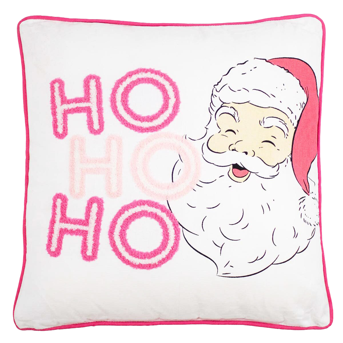 Viv! Christmas Kerst Kussen - HoHoHo Kerstman - roze wit - 46x46cm