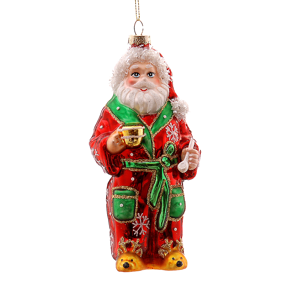 Viv! Christmas Weihnachtsanhänger – Weihnachtsmann im Bademantel – Glas – Rot – 19 cm