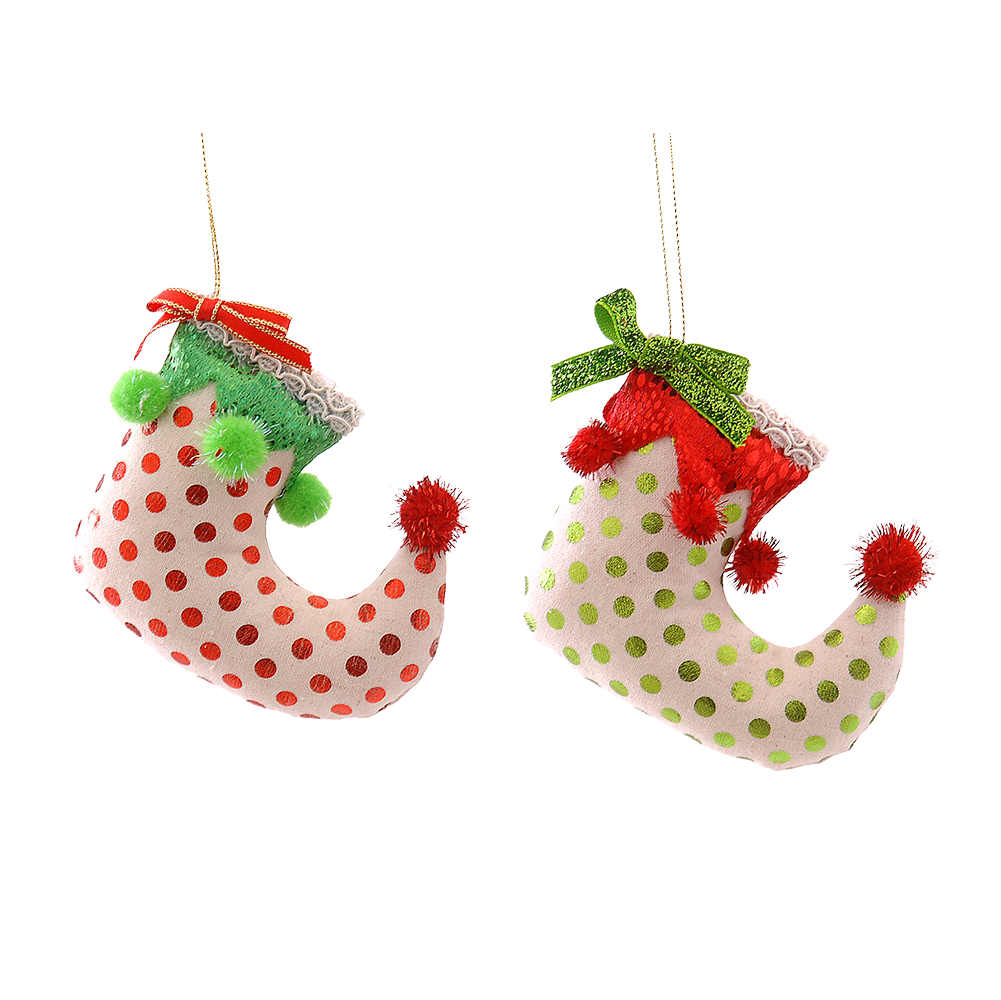Viv! Christmas Weihnachtsanhänger – Elfenschuhe mit Polkadots – 2er Set – Rot Grün Weiß – 13 cm