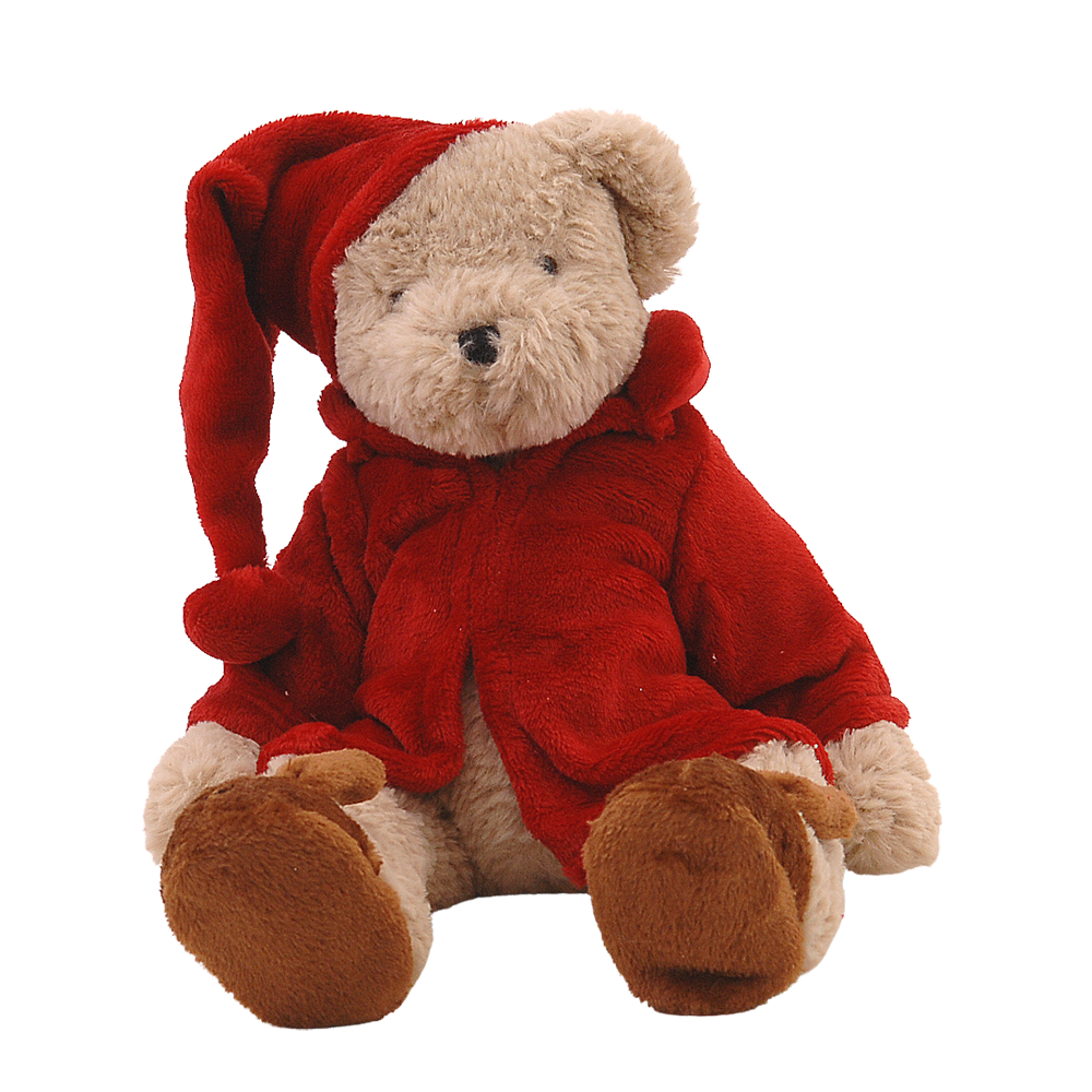 Viv! Christmas Decor - Plush Teddy Bear with Dressing Gown & Slippers - Red - 43 cm