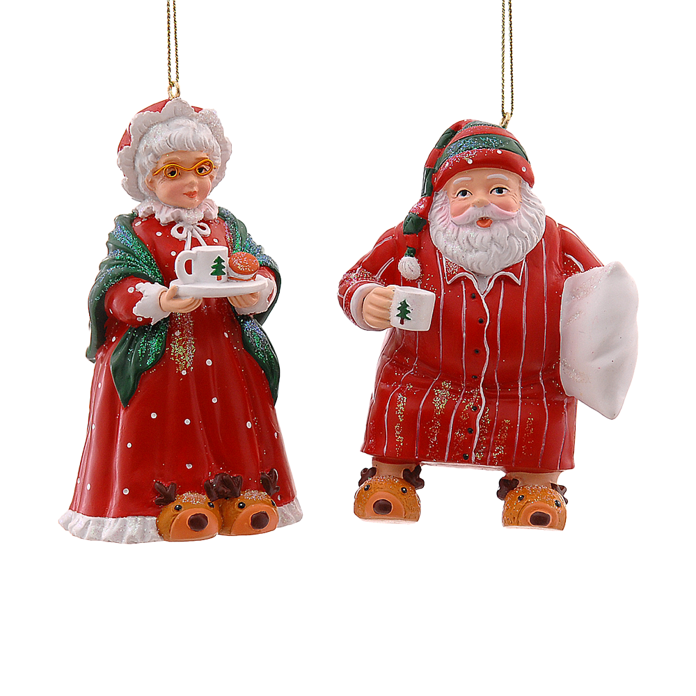 Viv! Christmas Weihnachtsanhänger – Mr. & Mrs. Claus im Pyjama – 2er Set – Rot – 10 cm