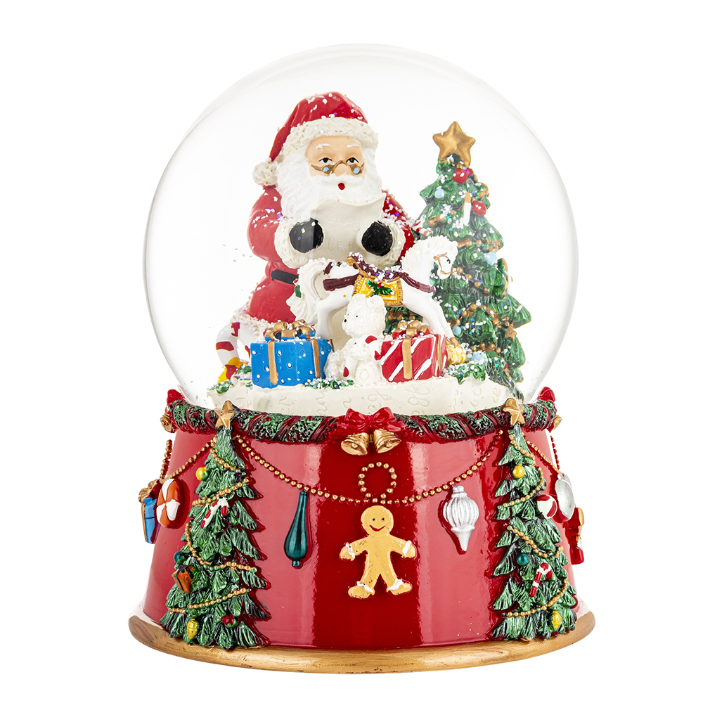 Viv! Christmas Große Weihnachts-Schneekugel mit Spieluhr - Weihnachtsmann mit Geschenken - Rot - 20 cm