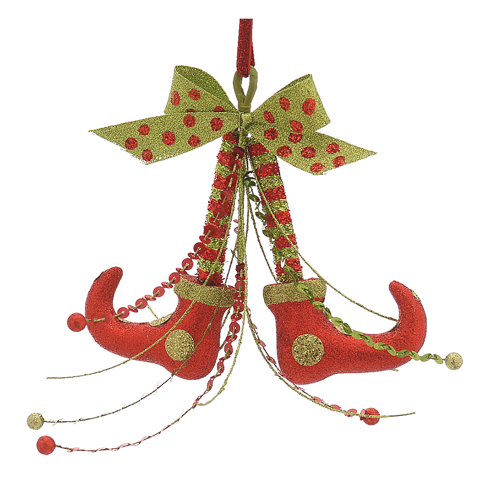 Viv! Christmas Tree Decoration - Elf Legs w/ Bow - Red Green - 28 cm