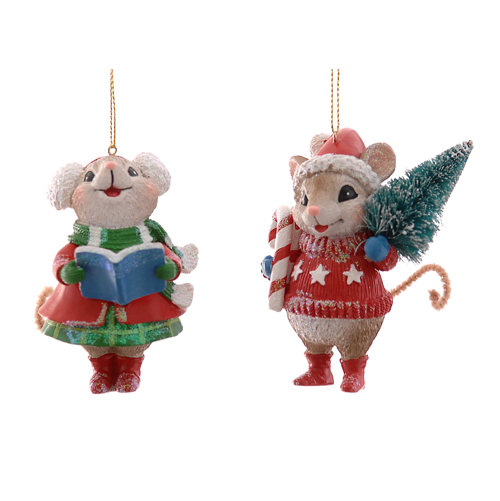 Viv! Christmas Weihnachtsanhänger – Singende und Feiernde Mäuse – 2er Set – Rot Grün – 9 cm