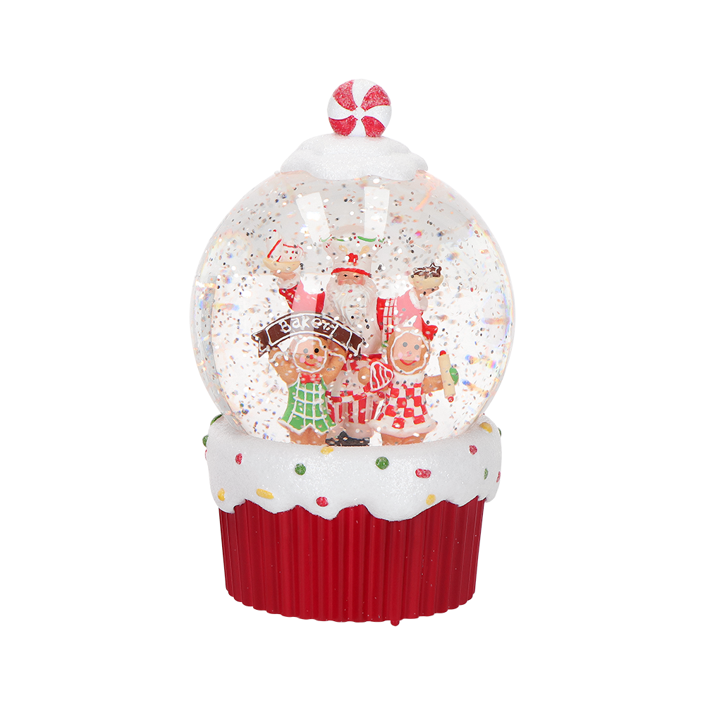Viv! Christmas Weihnachten Schneekugel inkl. LED - Santa's Bakery mit Lebkuchenbäckern - automatisch - rot und weiß - 19 cm