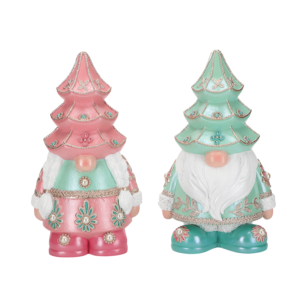 Viv! Christmas Tabletop Figure - Luxury Gnomes with Christmas Tree Hat - Set of 2 - Pastel - 26cm