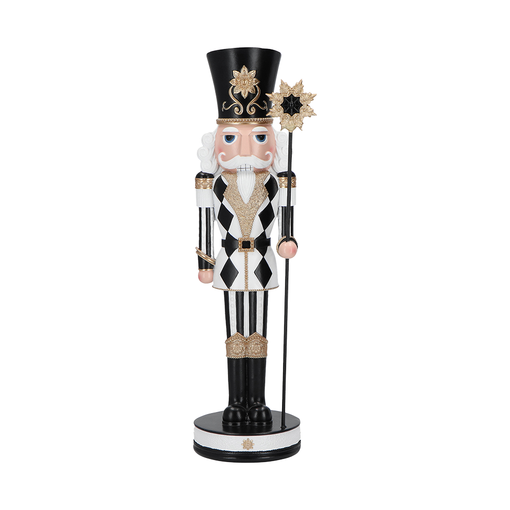 Viv! Christmas Tabletop Figure - Harlequin Nutcracker - black white gold - 38cm