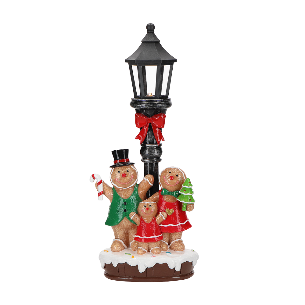 Viv! Christmas Kerstbeeld - Lantaarn met Gingerbread Familie incl. LED Verlichting - zwart rood - 33cm