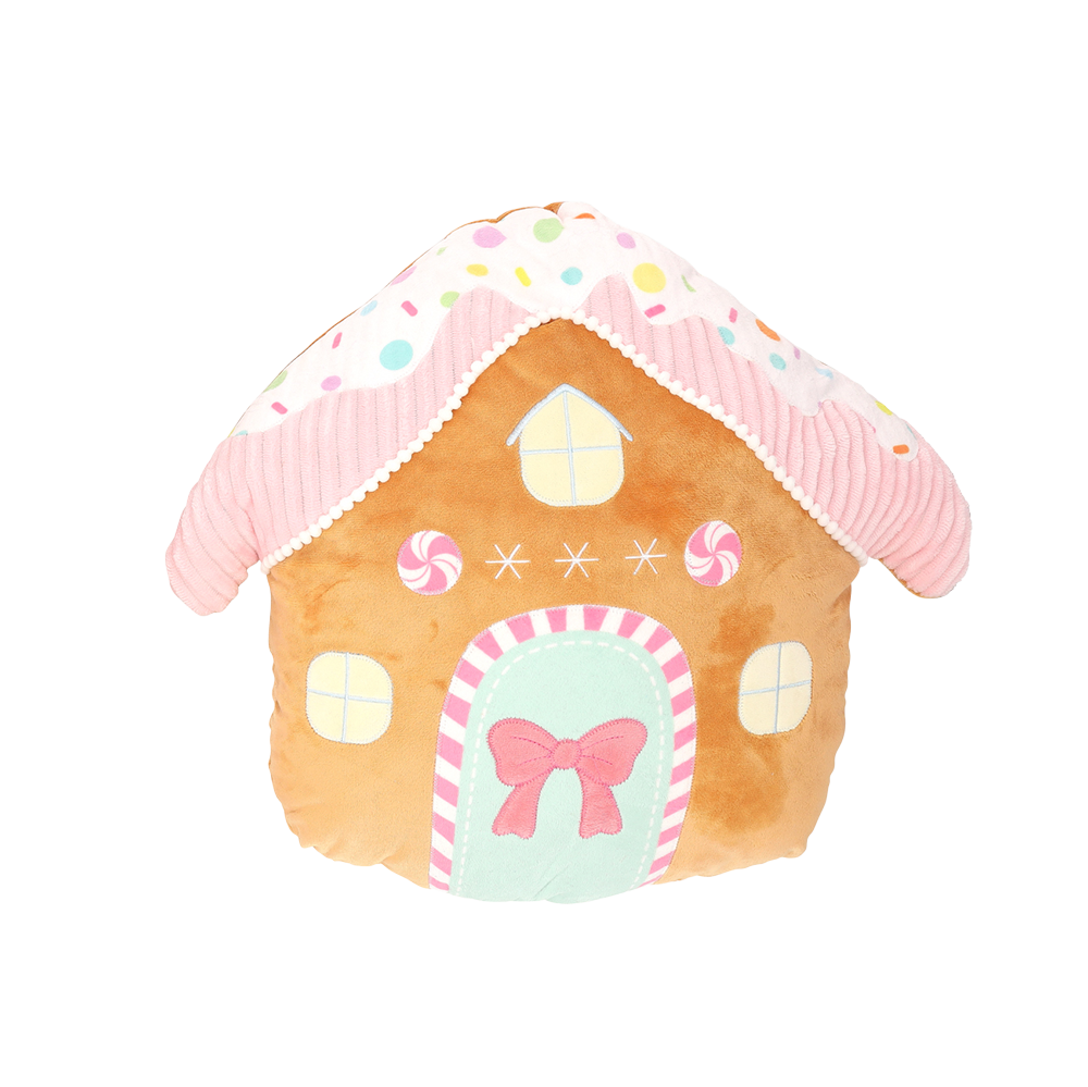 Viv! Christmas Cushion - Gingerbread House with Bow - pastel pink - 40cm