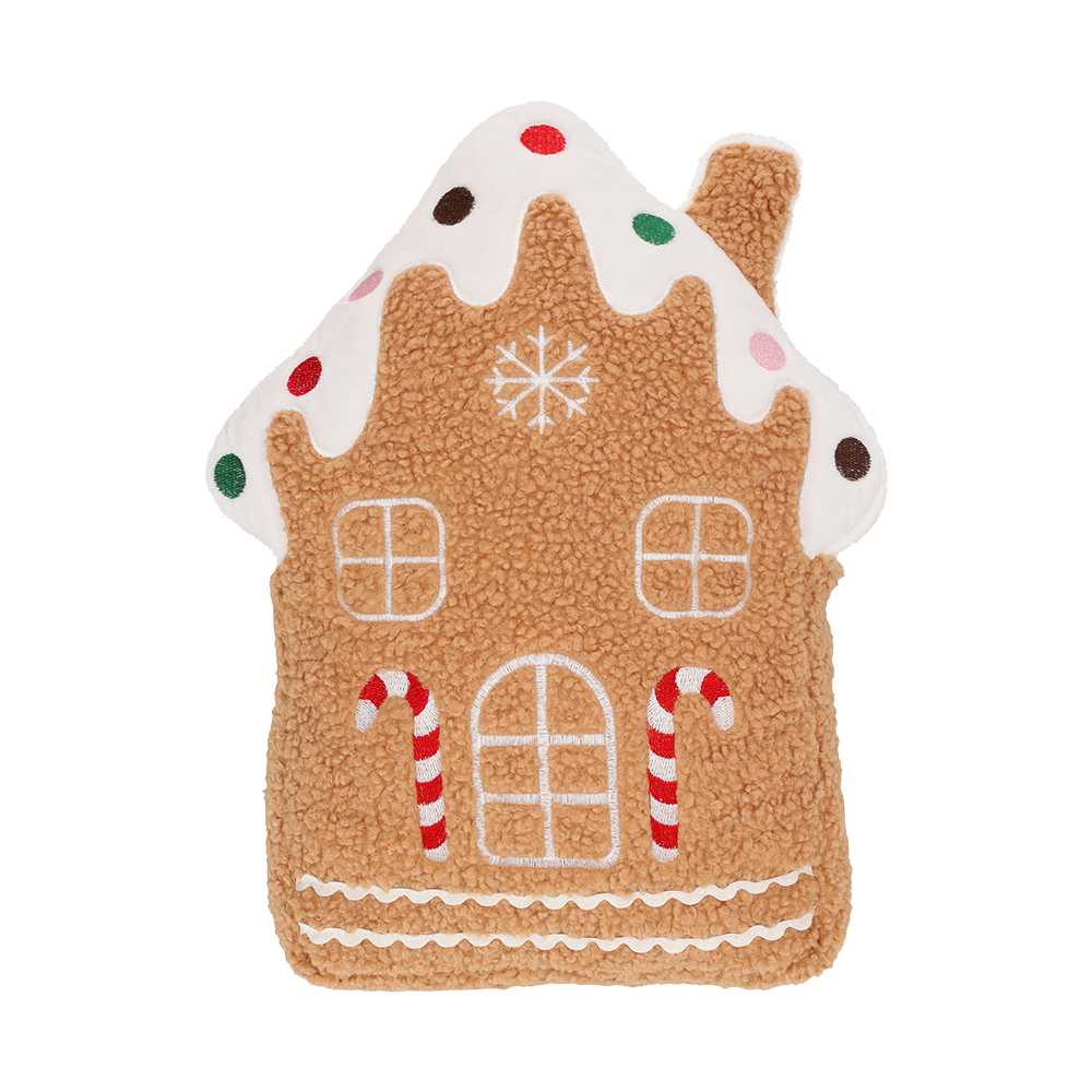 Viv! Christmas Kerst Kussen - Gingerbread Huis - bruin rood - 29cm