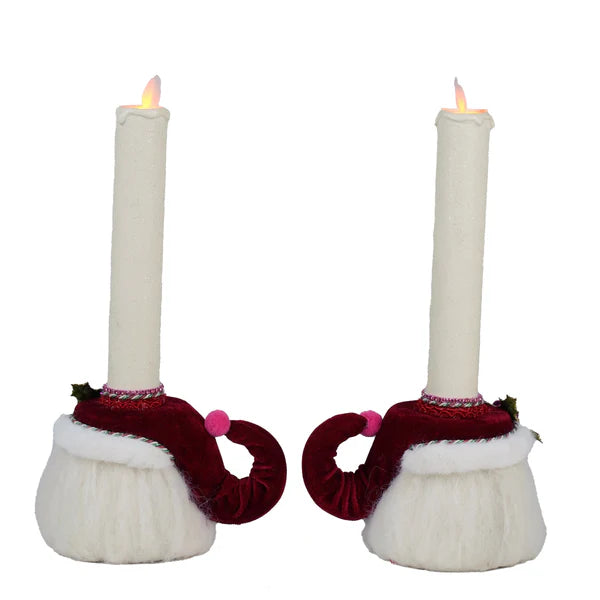 Katherine's Collection Kerst - Merry and Magnificent Christmas - Merry Santa Head Candle Holders - set of 2 - 31cm