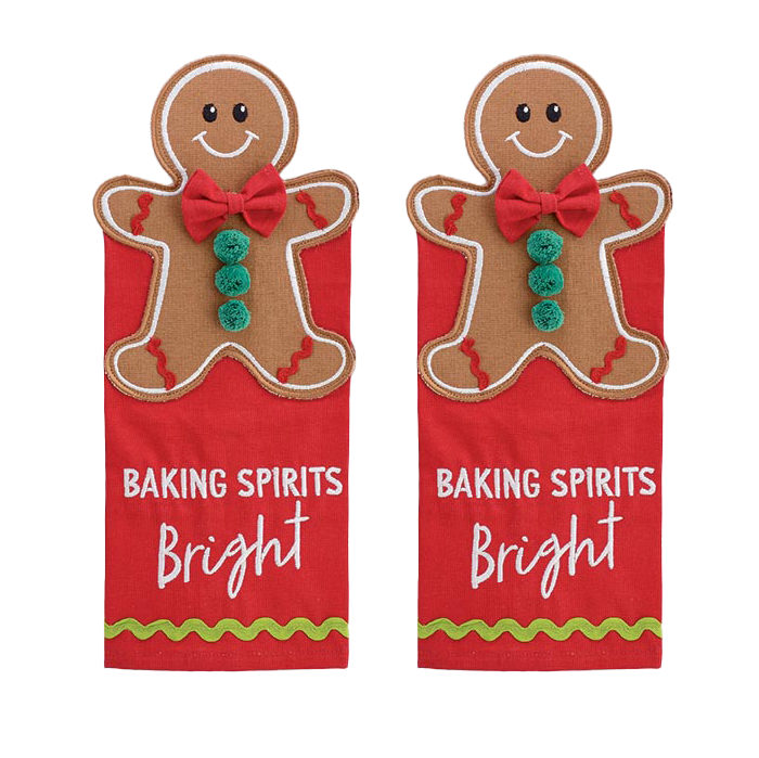 Viv! Christmas Kitchen Textiles - 'Baking Spirits Bright' Gingerbread Tea Towel - set of 2 - cotton