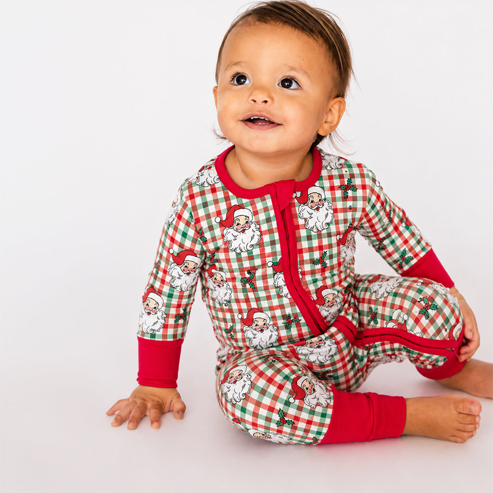 RuffleButts - Baby Kerstpyjama met Rits - Dear Santa Rood Groen - Bamboe Viscose