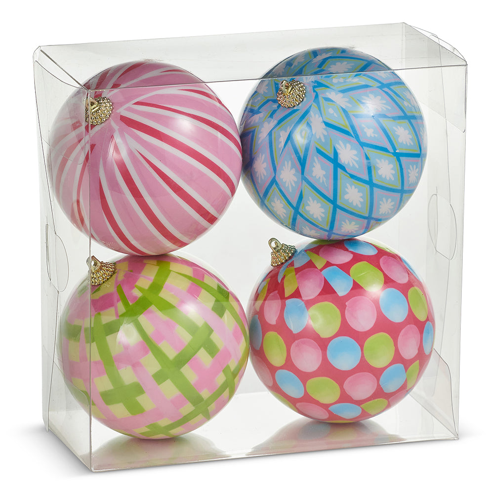 Viv! Christmas Weihnachtskugel - Fröhliche Muster - 4er-Set - Rosa Blau Grün - 10 cm