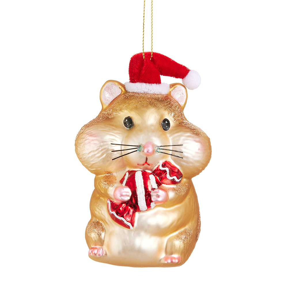 Viv! Christmas Weihnachtsanhänger - Eichhörnchen mit Süßigkeiten - Glas - Rot Braun - 11 cm