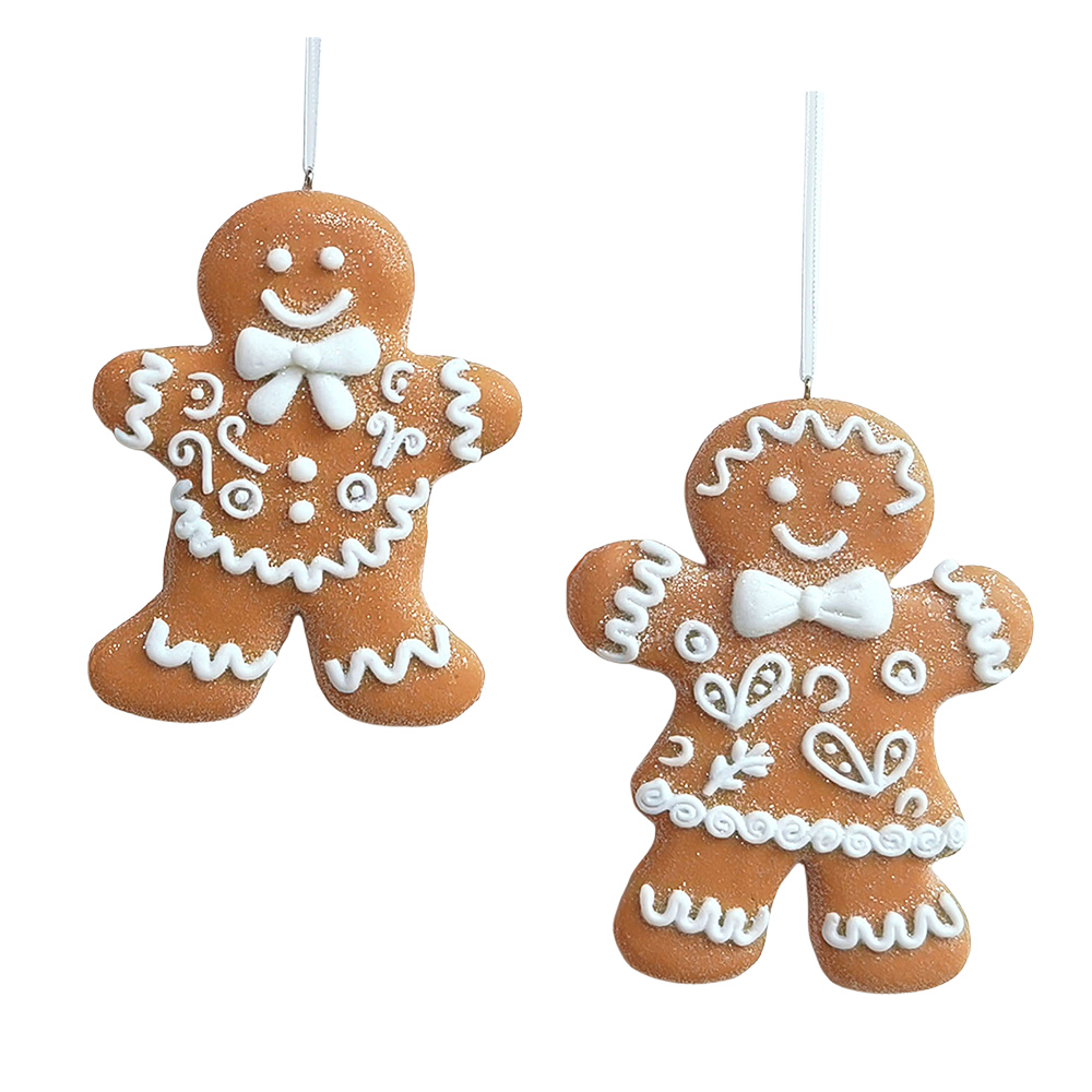 Viv! Christmas Weihnachtsanhänger - Lebkuchen-Junge & Mädchen - 2er-Set - Braun Weiß - 10 cm