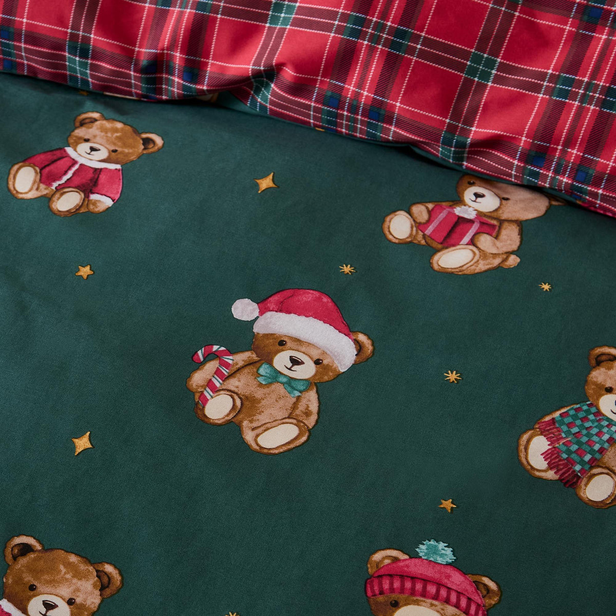 Viv! Christmas Duvet Cover Set - Tartan Teddy Bear - Reversible