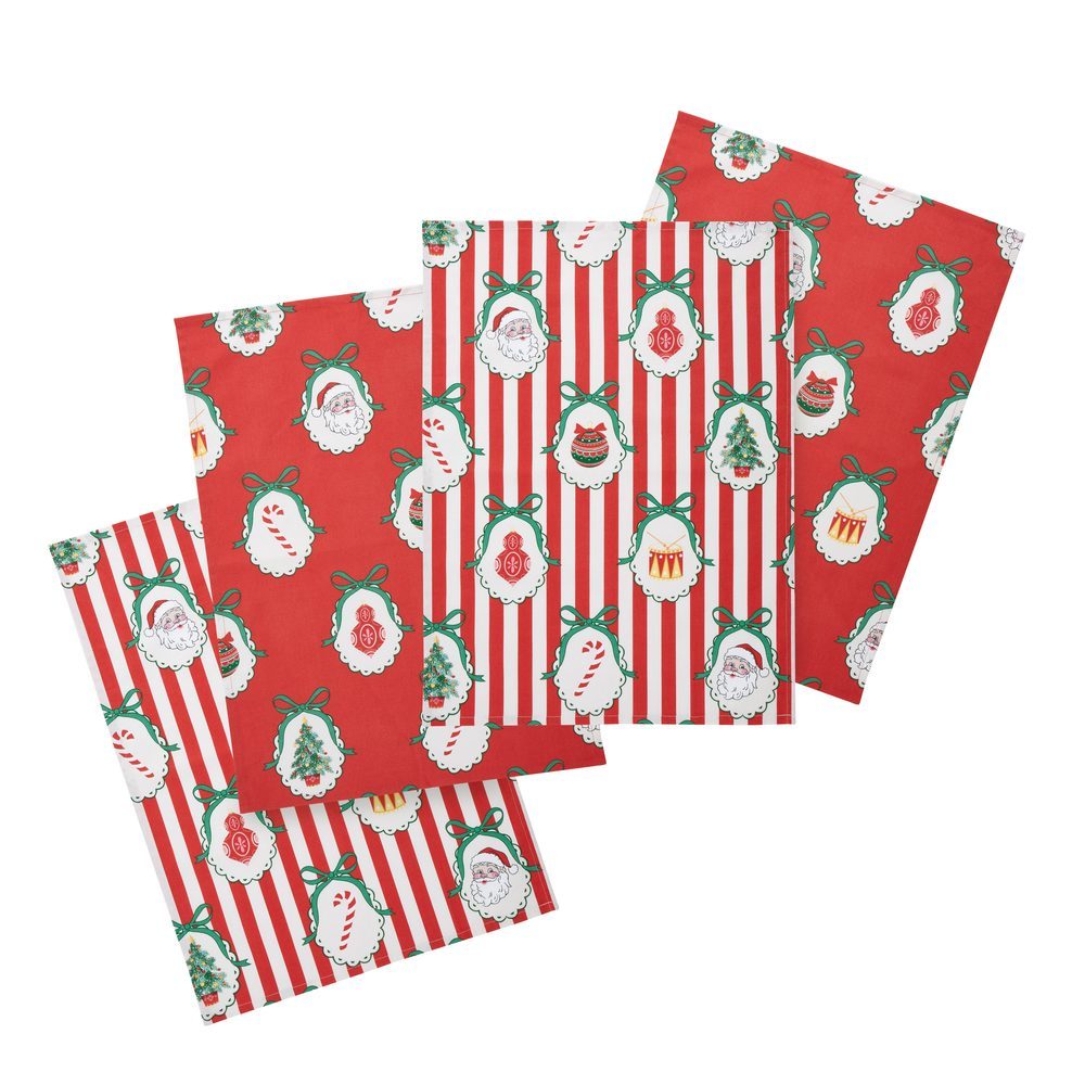 Viv! Christmas Paños de cocina de Navidad - Vintage Christmas Stripe - Juego de 4
