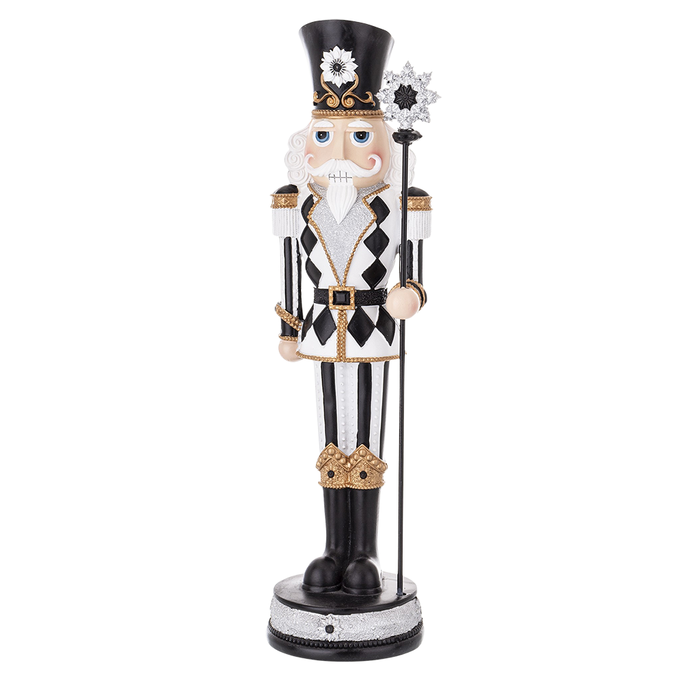 Viv! Christmas Tabletop Figure - Harlequin Nutcracker - Black White - 38 cm