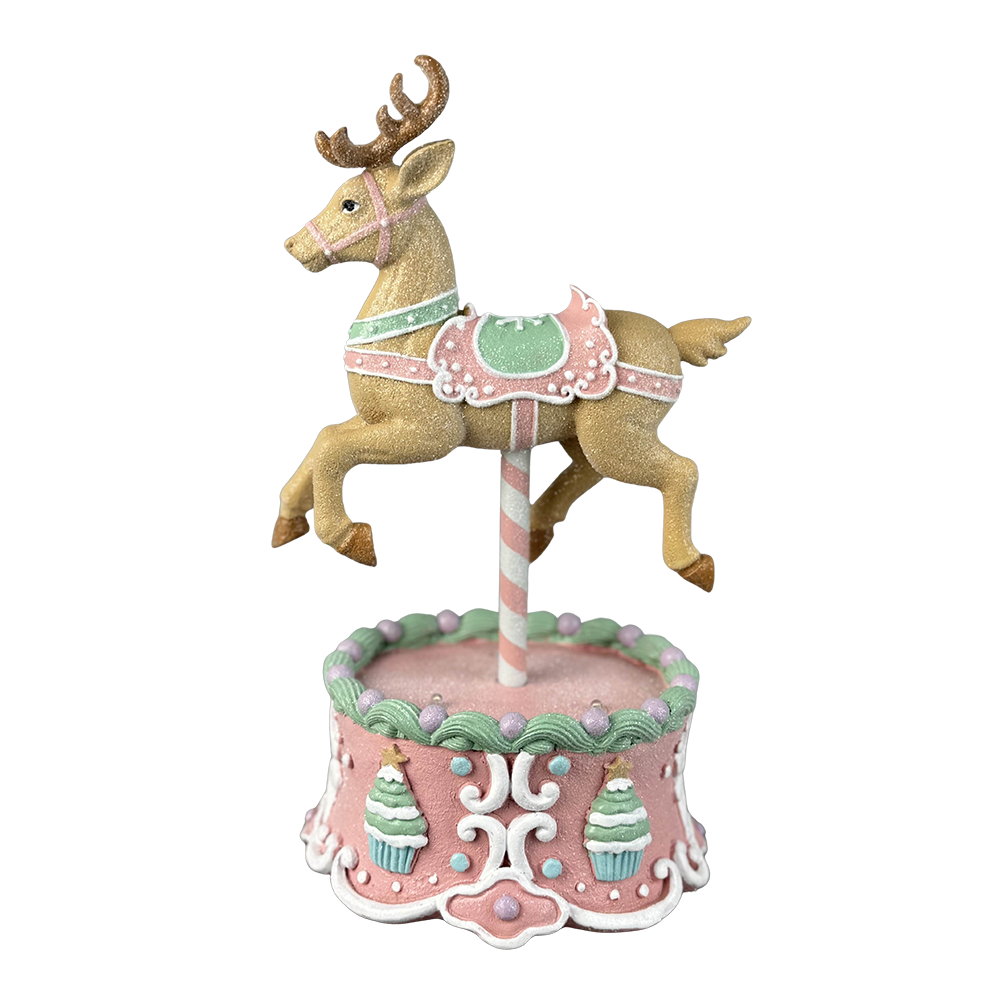 Viv! Christmas Tabletop Figure - Candy Carousel Reindeer w/ LED Lights - Pastel - 29 cm