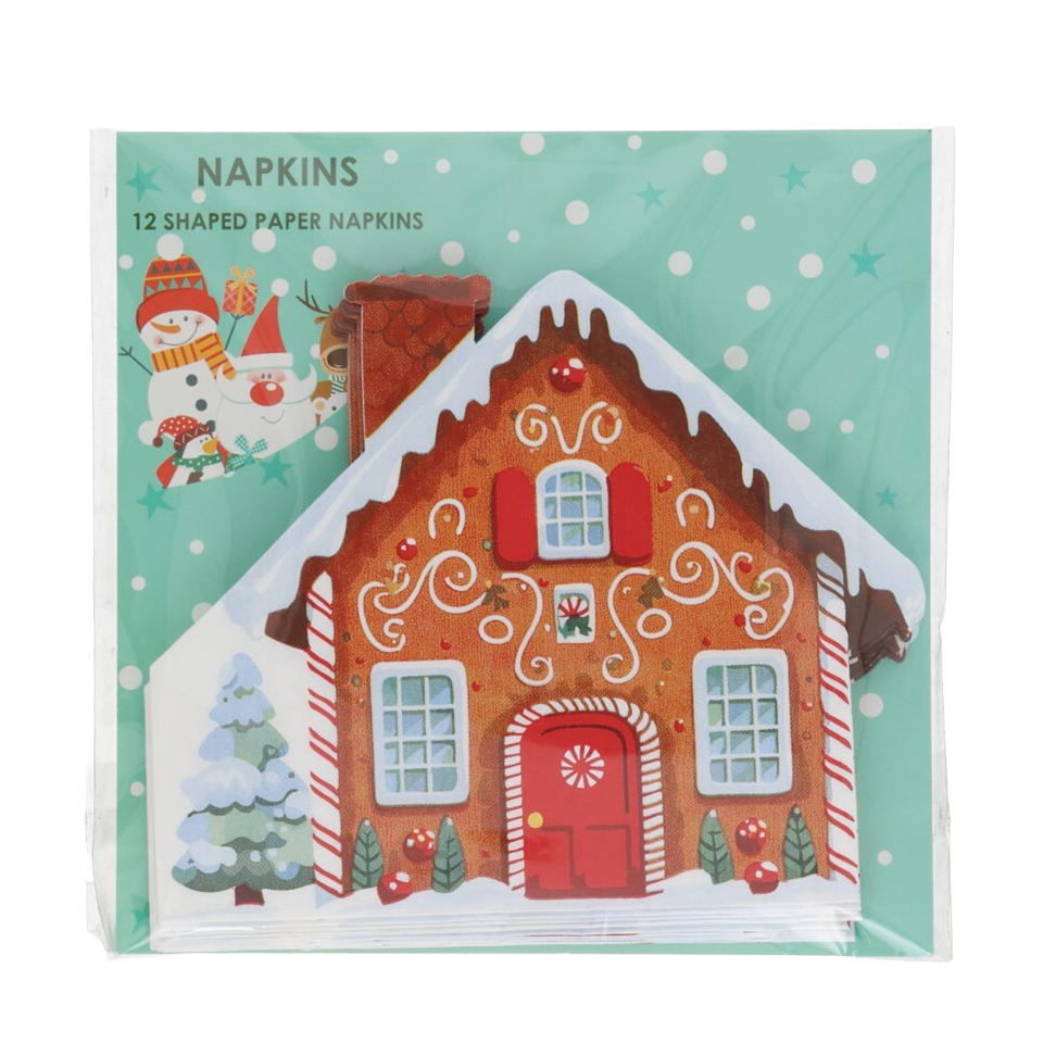 Viv! Christmas Kerst Servetten - Gingerbread Huis - bruin rood - 12 stuks