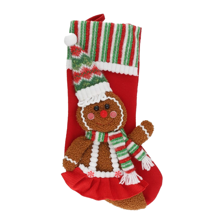 Viv! Christmas Stocking - Gingerbread Dolls - Set of 2 - Green Red Brown - 46cm
