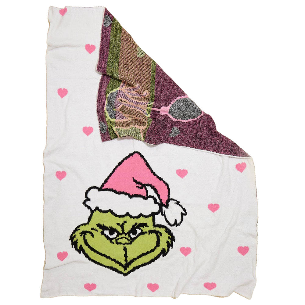 Viv! Christmas Kerst Deken - Groen Monster 'Grinch' met Roze Kerstbal Plaid