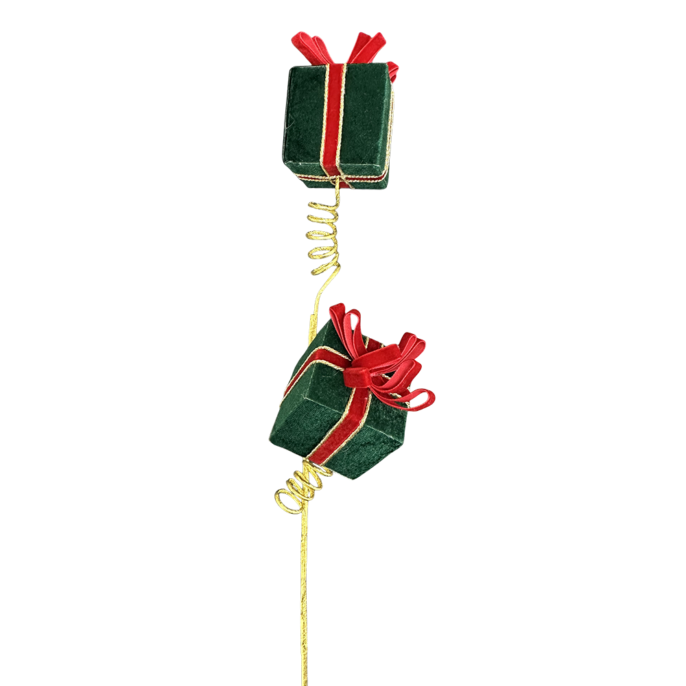 Viv! Christmas Spray - Velvet Gift Boxes with Bows - Red Green - 66 cm