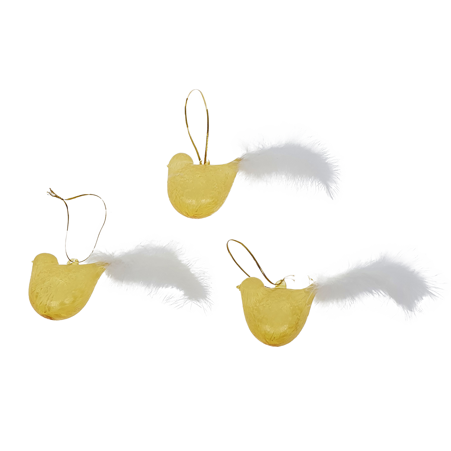 Viv! Christmas Easter Ornaments - Birds with Feather Tail - set of 3 - yellow - 15cm