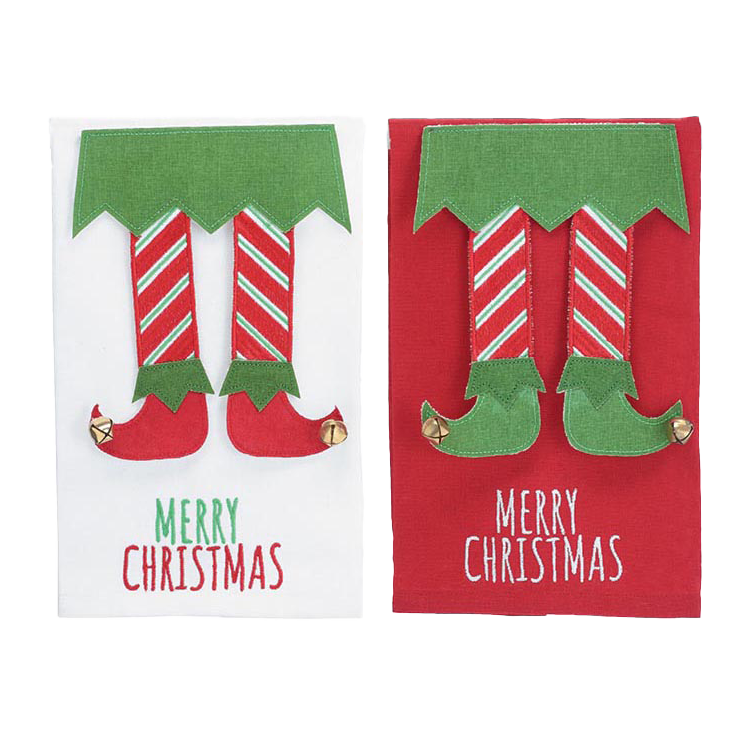 Viv! Christmas Decoration - Merry Christmas Tea towel with Elf legs - set of 2 - cotton