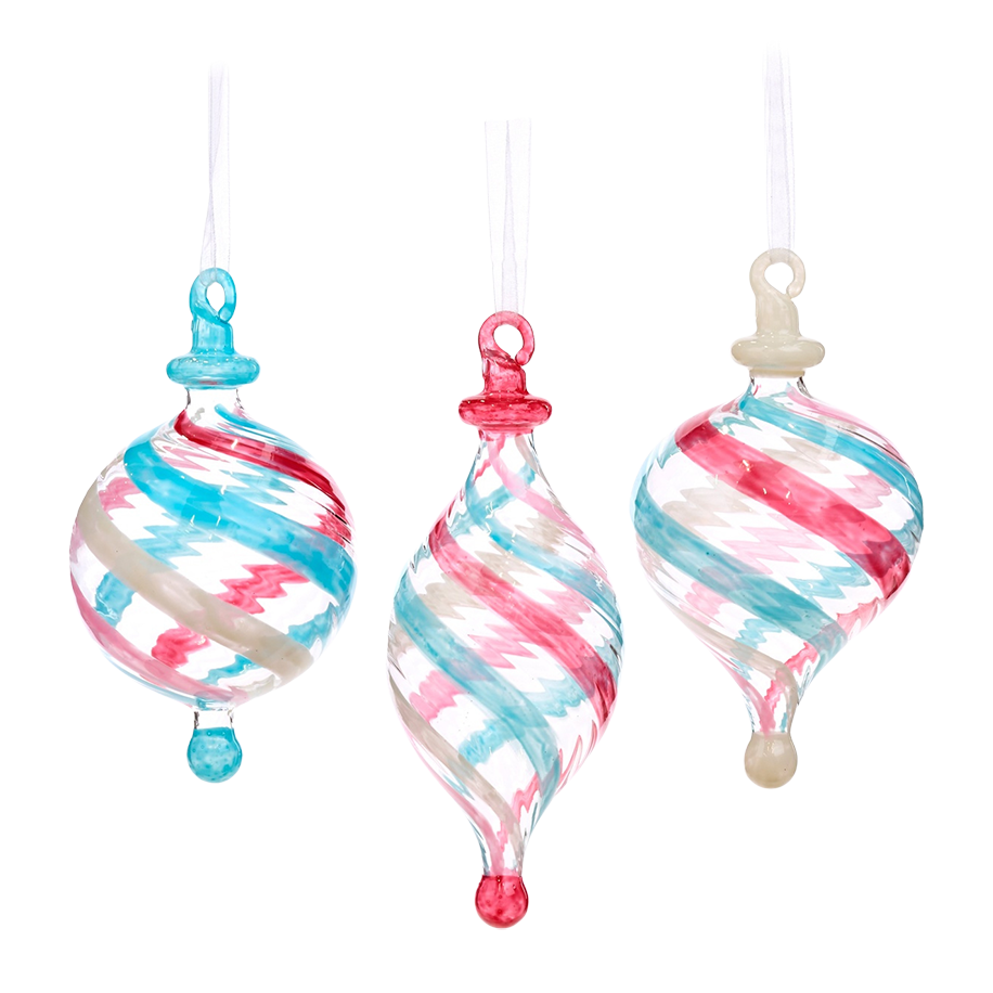 Goodwill M&G Weihnachtskugel - Swirl-Streifen - 3er-Set - Glas - Rosa Blau - 17 cm