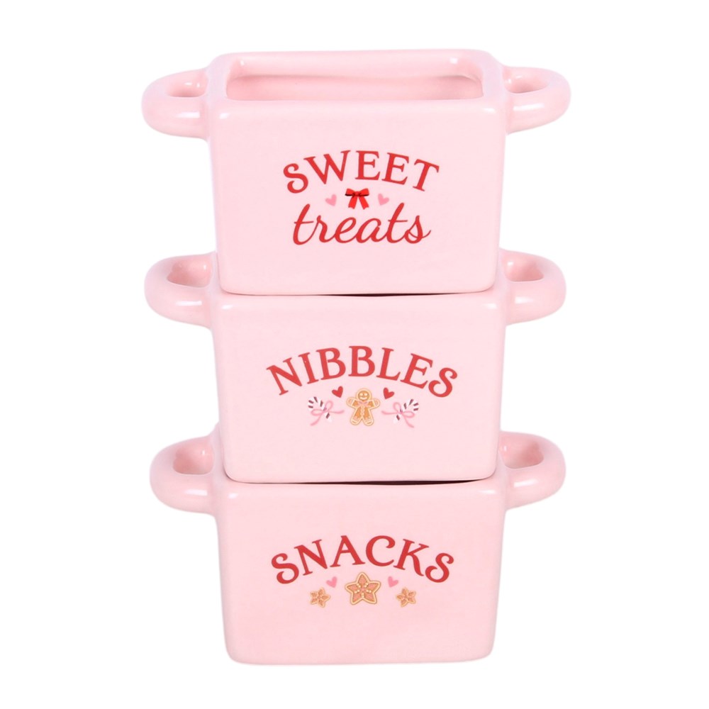 Viv! Christmas Dinnerware - Sugarplum Bakery Pink Snack Bowls - Set of 3