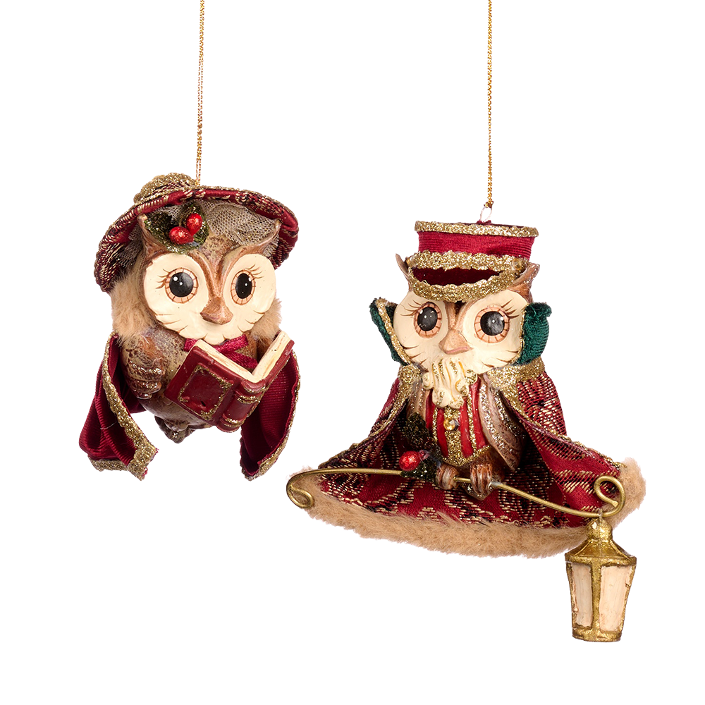 Goodwill M&G Christmas Ornament - A Song for the Season Carol Singer Owl - Set of 2 - 10 cm