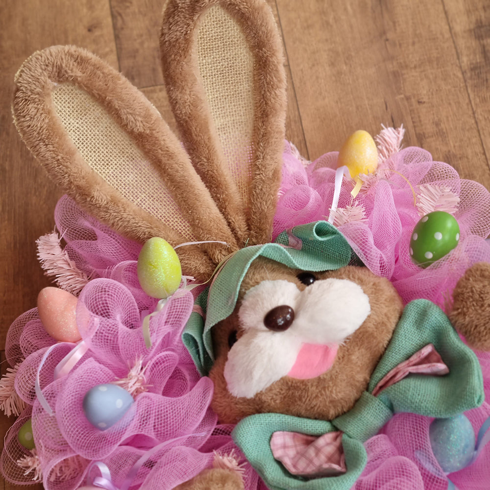 Viv! Christmas Corona Exclusiva de Pascua - Hecha a Mano - Conejo de Pascua con Corona de Tul y Huevos - rosa - 78cm