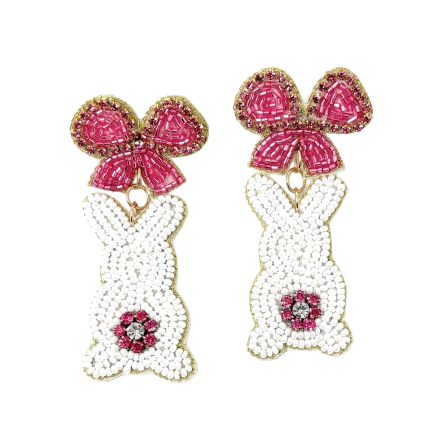 Viv! Christmas Easter Statement Earrings - Bunny with Pink Bow