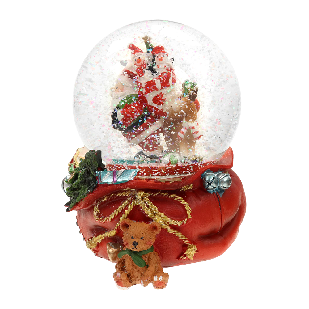 Viv! Christmas Snow Globe incl. Music Box - Santa Claus with Reindeer - red - 14cm