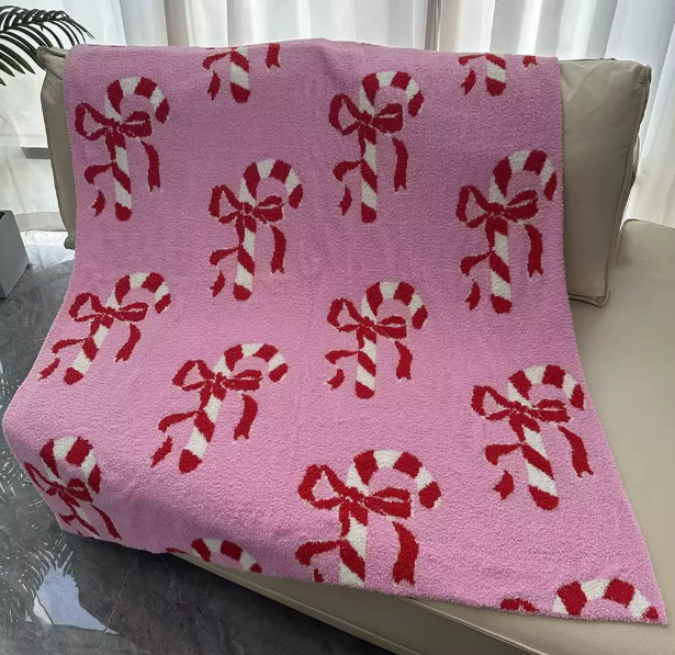 Viv! Christmas Blanket - Pink Candy Cane Plaid