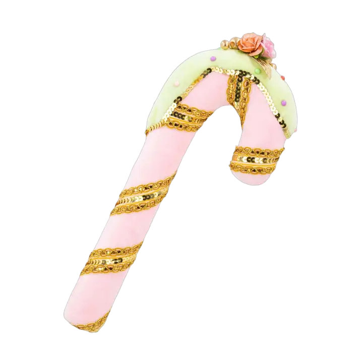December Diamonds Christmas Ornament - Candy Cane with Flowers - Pastel Pink - 38 cm
