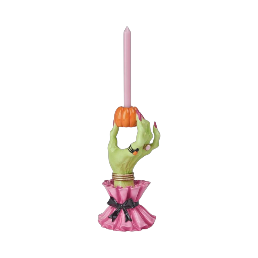 December Diamonds Halloween Decor - Pink Witch Hand Candle Holder - 25cm