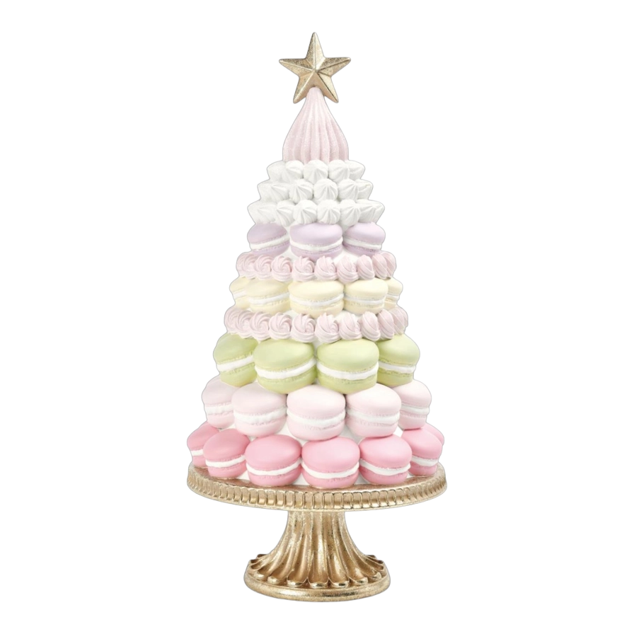 December Diamonds Weihnachtsfigur - Macaron-Weihnachtsbaum auf Tortenplatte - Pastellrosa Grün - 46 cm