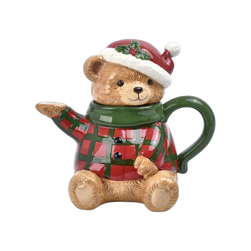 December Diamonds Christmas Tableware - Teddy Bear Teapot - Ceramic - Red Green - 23 cm