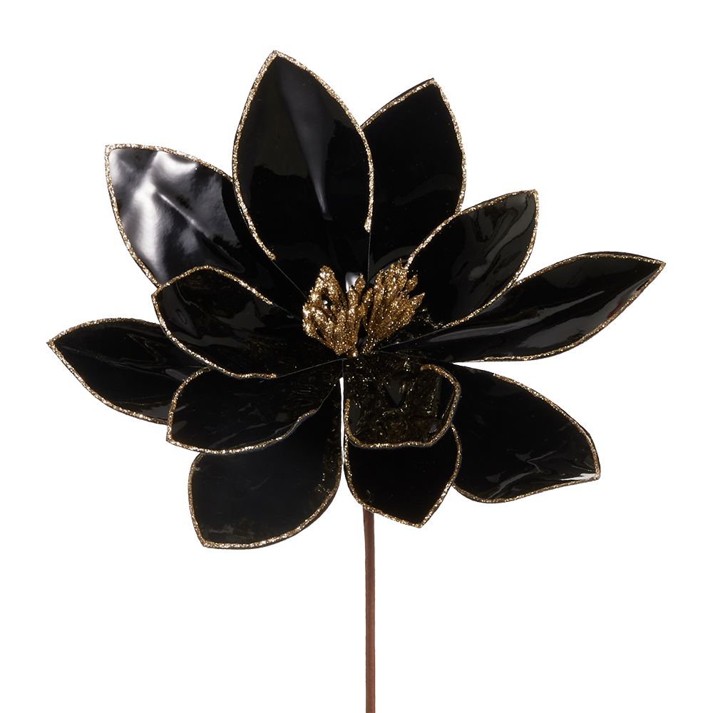 Viv! Christmas Pick - Metallic Poinsettia Flower - Black - 53 cm