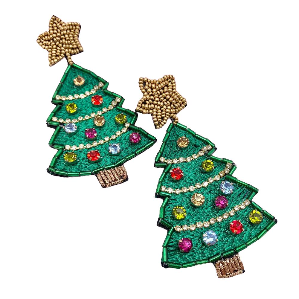 Viv! Christmas Statement Earrings - Green Christmas Tree