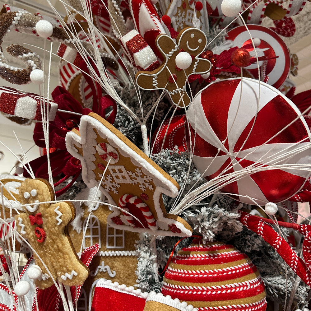 Viv! Christmas Weihnachtszweig - Lebkuchenhaus & Lebkuchenfigur - Braun Rot - 76 cm