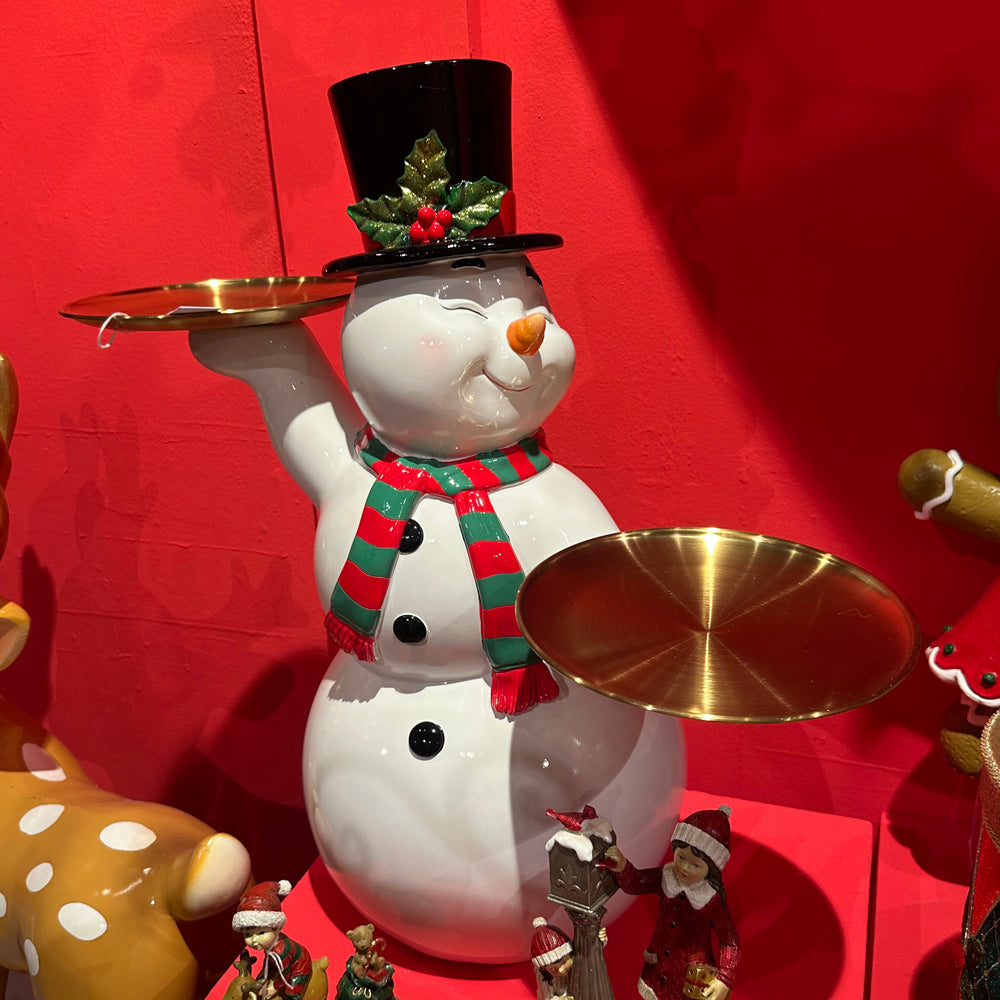 Goodwill M&G Kerstbeeld - Snowman Butler w/ Plates - wit rood - 61cm
