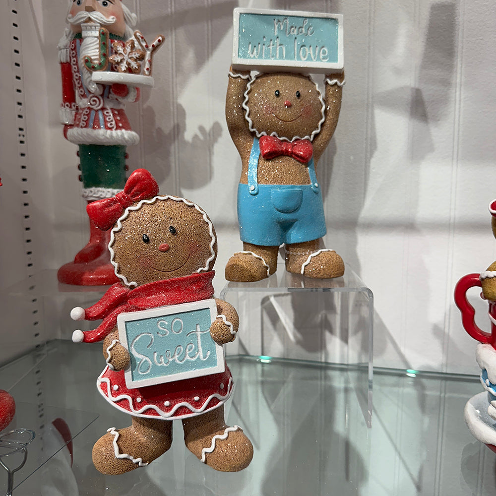 Viv! Christmas Tabletop Figure - Gingerbread Boy & Girl - Set of 2 - Blue Red - 20 cm