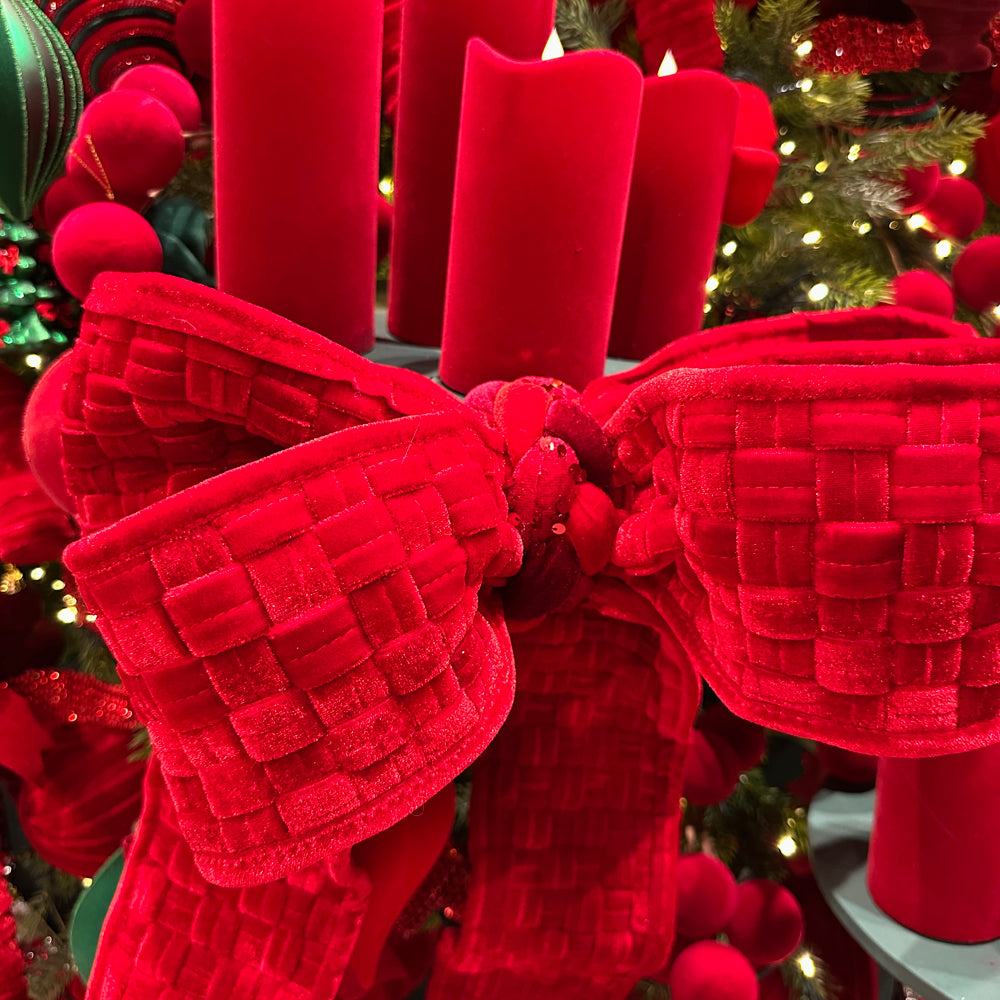 Viv! Christmas Wired Ribbon - Braided Velvet - Red - 12.7 cm x 2.7 m