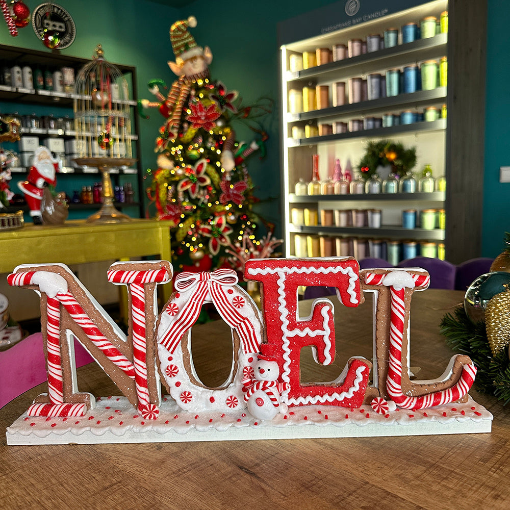 Viv! Christmas Kerstbeeld - Pepermunt Snoep 'Noel' Tafelstuk van Klei - rood wit - 43cm